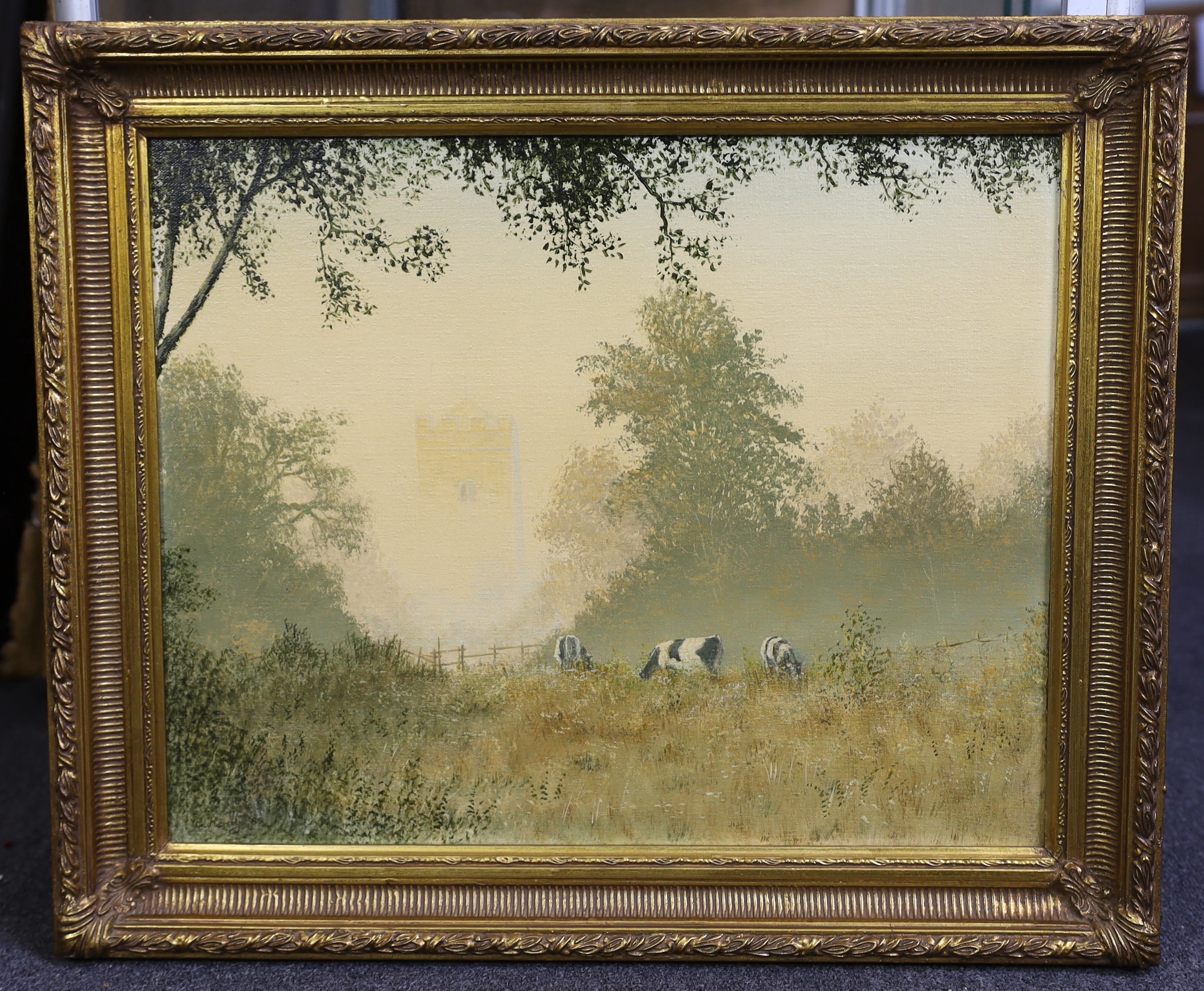 Edward Hersey (British, b.1948), oil on board, Cattle in pasture, signed and dated ’85, 40 x 50cm